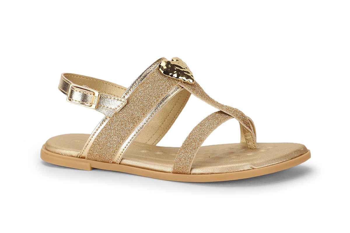 Shine Kids Sandal in Gold Glitter.