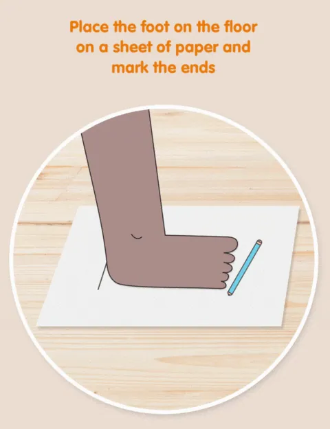 Place the foot on a sheet of paper and mark the ends