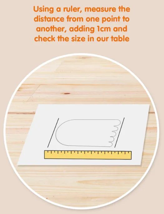 Use a ruler to measure the distance from heel to toe