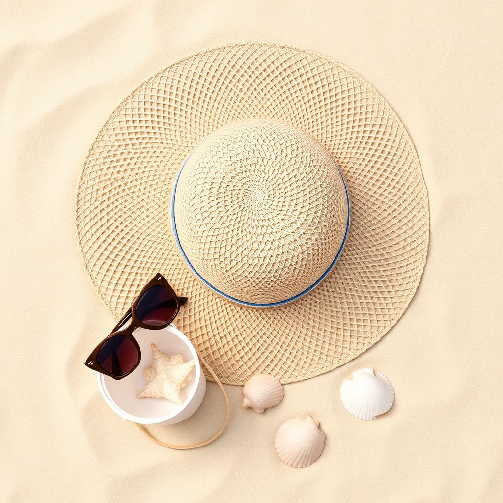 Summer beach essentials flat lay
