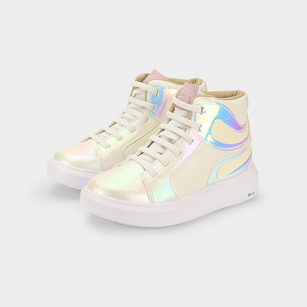 Glam sneakers in white with holographic detail
