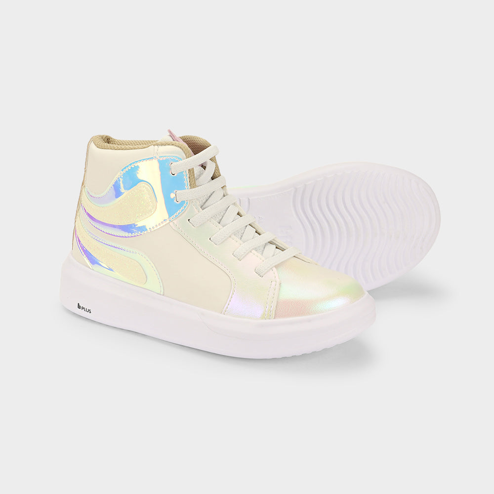 Glam sneakers in white with holographic detail