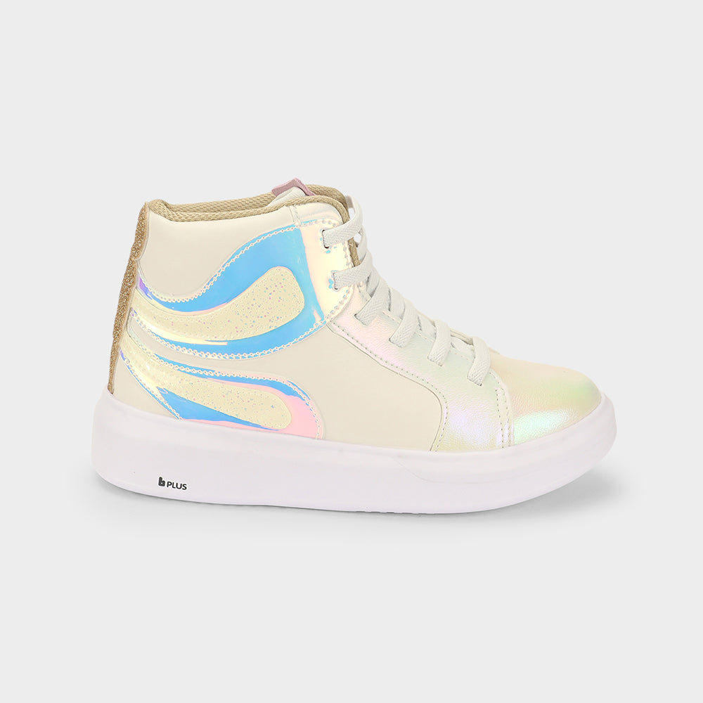 Glam sneakers in white with holographic detail