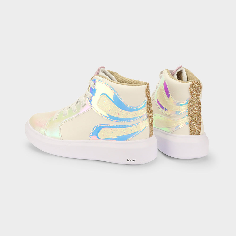 Glam sneakers in white with holographic detail