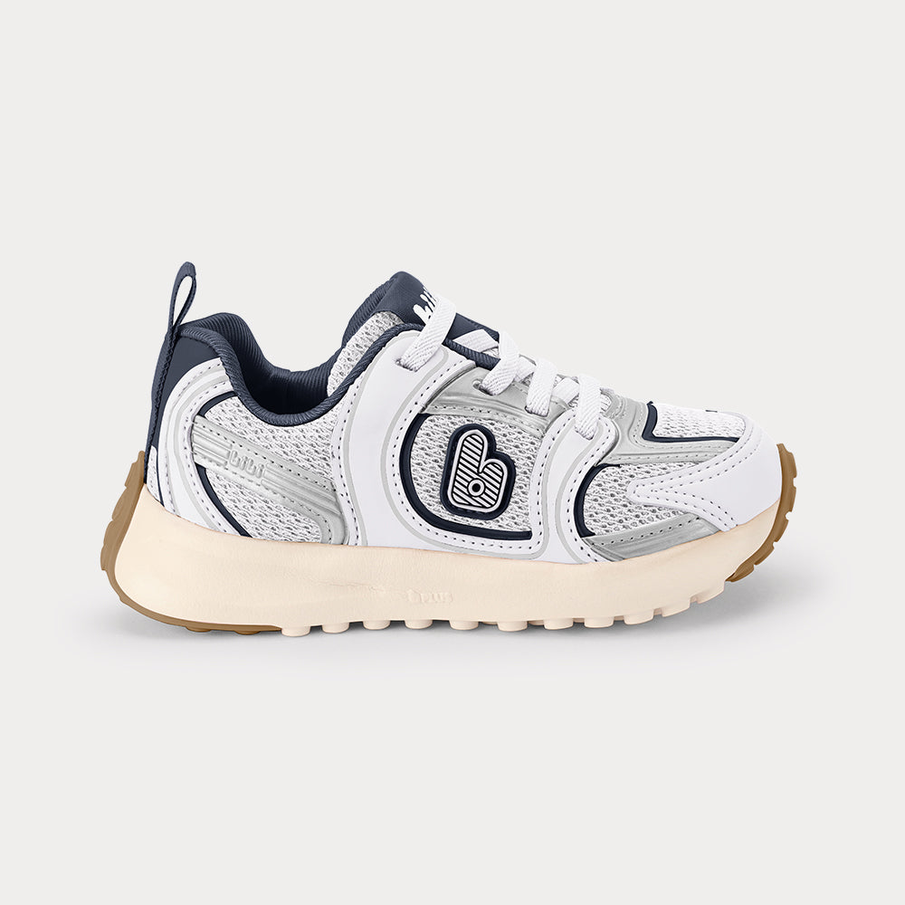 Jogging Kids' Trainers in White, Navy & Silver — Bibi UK