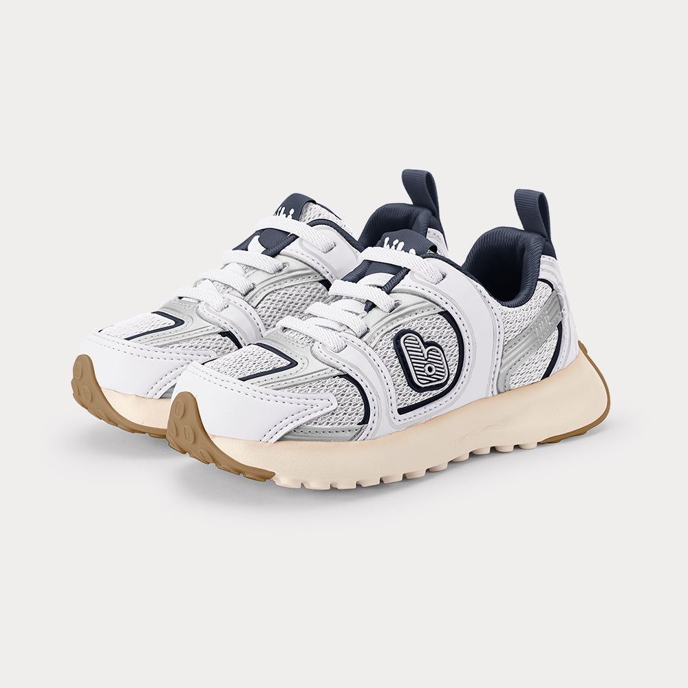 Jogging Kids' Trainers in White, Navy & Silver — Bibi UK