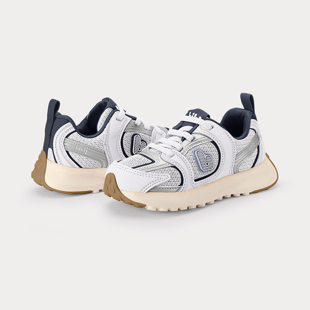Jogging Kids' Trainers in White, Navy & Silver — Bibi UK