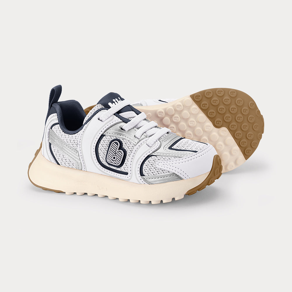 Jogging Kids' Trainers in White, Navy & Silver — Bibi UK