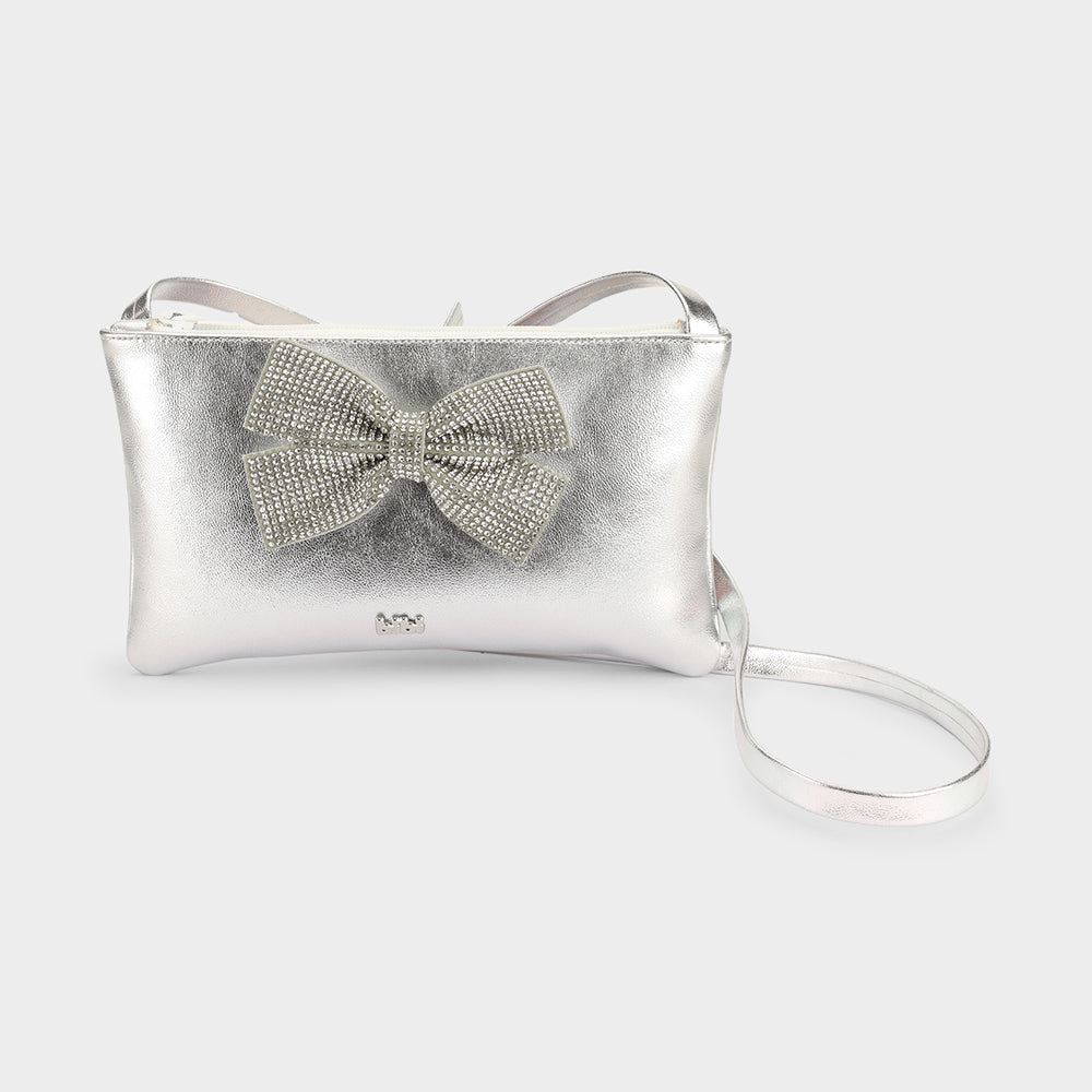 Kids' silver bag with bow detail