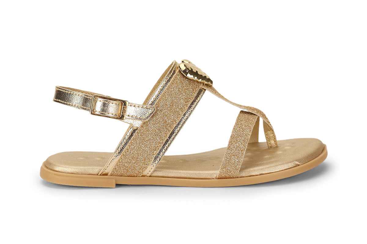 Shine Kids Sandal in Gold Glitter.